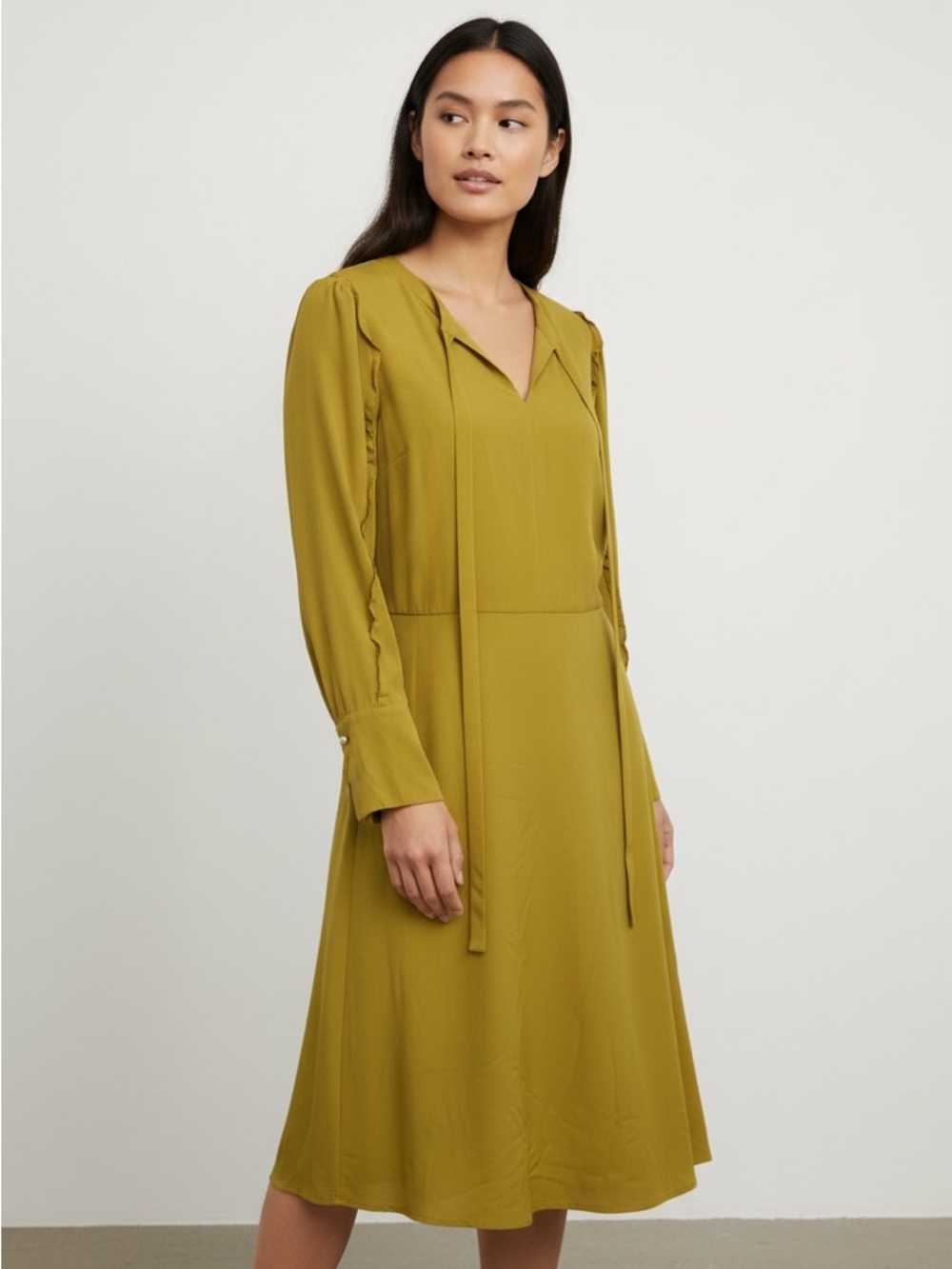Ann Taylor Golden Ruffle Fit and Flare Dress Misses 8
